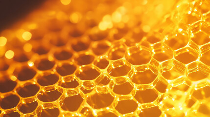 Poster - Honeycomb structure with golden light and sweet textures for background design