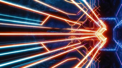 Poster - Neon glowing techno lines blue hi tech futuristic abstract background template