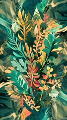 Poster - Abstract art background creative leaves and botanical line art wallpaper brush style painting for postcard wall decor print card wallpaper background vector design