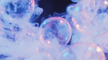 Aufkleber - Mystical iridescent bubbles with smoke for creative backgrounds