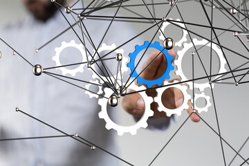 Poster - gear system data. Connecting lines and dots.Big data visualization  - connection