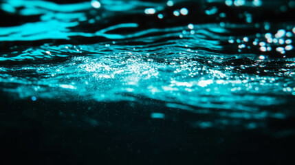 Poster - Tranquil underwater scene with rippling aqua blue light for relaxation and inspiration
