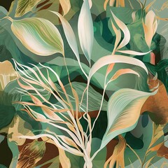 Poster - Abstract art background creative leaves and botanical line art wallpaper brush style painting for postcard wall decor print card wallpaper background vector design