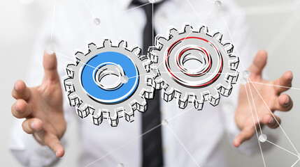 Poster - gear Futuristic in Industry 4.0 and business virtual diagram