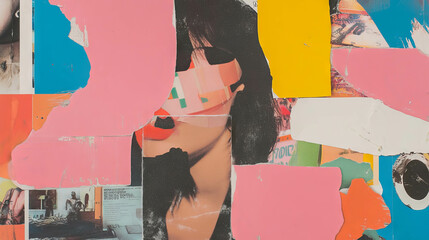 Aufkleber - Vibrant collage of magazine cutouts and colorful abstract elements for creative inspiration