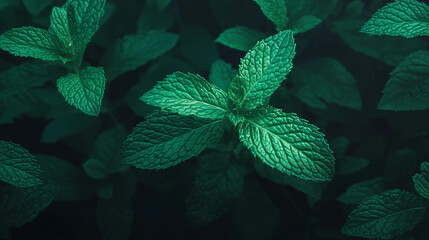 Aufkleber - Serene mint leaves with dark foggy background for nature themes and tranquil designs