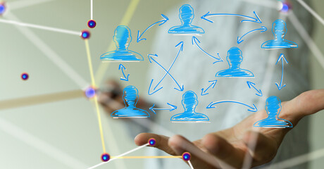 Poster - Neural network 3D illustration. Big data and cybersecurity
