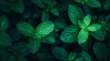 Poster - Illuminated mint leaves background for natural design and refreshing themes