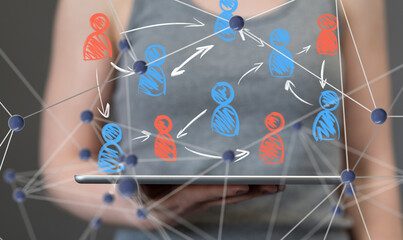 Fototapete - Global network. Blockchain. 3D illustration. Neural networks and artificial intelligence. Abstract