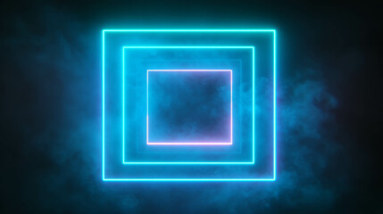 Aufkleber - Neon blue light squares with misty effect for modern design backgrounds