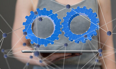 Poster - gear system data. Connecting lines and dots.Big data visualization