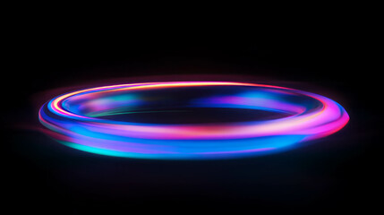 Fototapete - Vibrant neon light ring on dark blue background for modern design