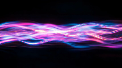 Fototapete - Abstract neon light waves on dark reflective background for modern design