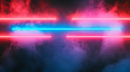 Poster - Neon light and dark smoke background for creative design concepts