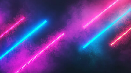 Poster - Vibrant neon light and dark smoke background for creative design