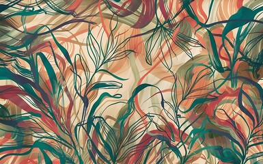 Poster - Abstract art background creative leaves and botanical line art wallpaper brush style painting for postcard wall decor print card wallpaper background vector design