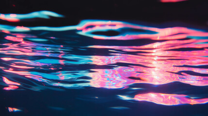 Poster - Vibrant neon light reflections on water surface for abstract design