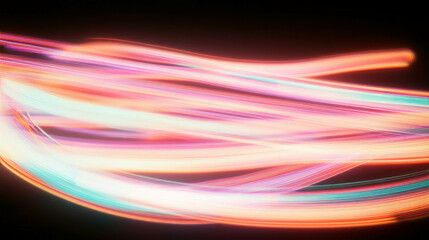 Poster - Vibrant neon light trails on black background for modern design
