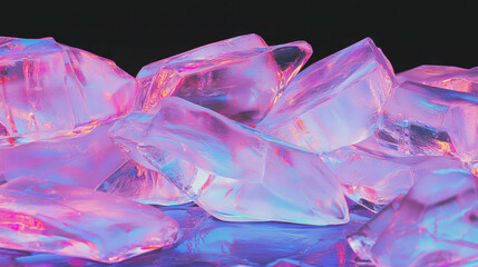 Poster - Neon light reflection on ice extreme close-up for modern design