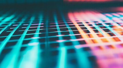 Aufkleber - Neon light reflection on metallic grid - futuristic abstract background for design