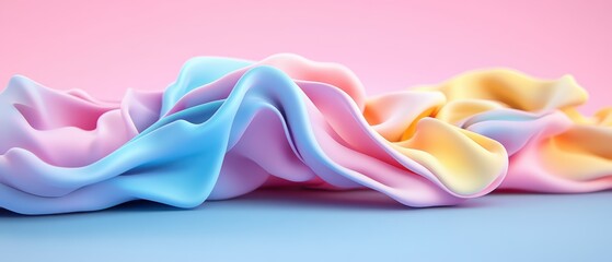 Poster - Pink and blue background with pink and yellow fabric and photo composition for creative projects