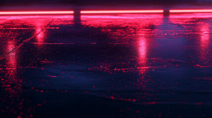Poster - Vibrant neon light reflections on wet asphalt at night