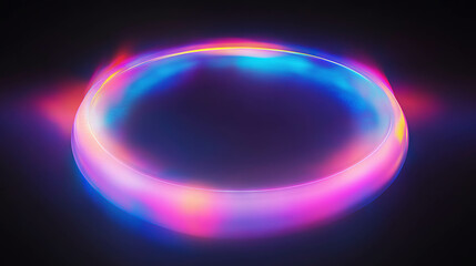 Poster - Iridescent neon light ring on dark background for futuristic design
