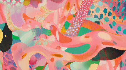 Poster - Vibrant abstract background with overlapping shapes and polka dot patterns