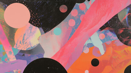 Poster - Vibrant abstract design with overlapping forms and polka dots for creative projects