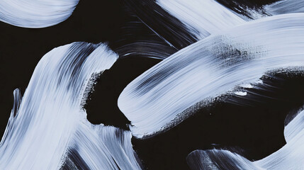 Poster - Abstract expression with overlapping white brushstrokes on black background for contemporary design