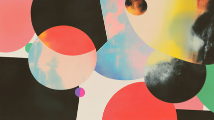 Poster - Abstract geometric design with overlapping circles and triangles in vibrant colors
