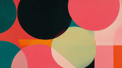 Poster - Abstract geometric art with overlapping circles and triangles in vibrant colors