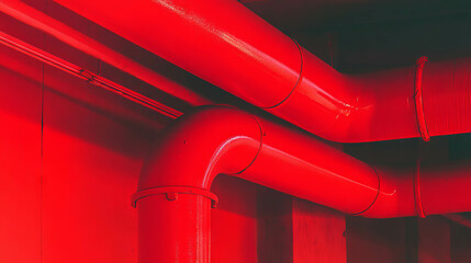Aufkleber - Vibrant industrial design with bold red painted pipes for modern spaces