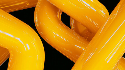Poster - Abstract intertwined yellow tubes on black background for modern design