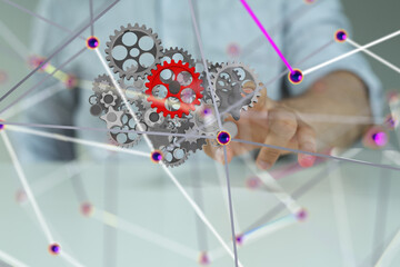 Poster - gear system data. Connecting lines and dots.Big data visualization  - 3d