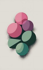 Poster - Balls shapes minimal design of coverages vector geometric illustration halftone 3d abstract background of pink purple green turquoise balls shapes