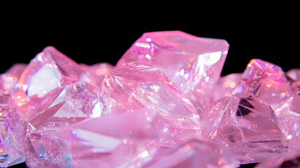 Poster - Shimmering pink faceted crystals against a black background for elegant decor