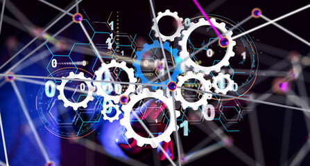 Poster - Neural network 3D illustration. Big data and cybersecurity - 3d