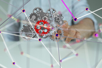 Poster - gear system data. Connecting lines and dots.Big data visualization  - 3d