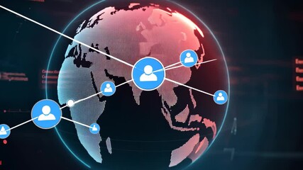  - Globe representation with data connections highlighting global networking and processing activities, globe with connections over data processing