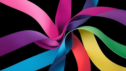 Poster - Colorful curved ribbons on black background abstract
