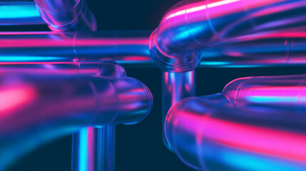 Poster - Futuristic neon pipe background with reflective light effects