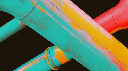 Poster - Colorful industrial pipes with abstract graffiti art for creative background design