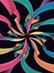 Poster - Colorful curved ribbons on black background abstract