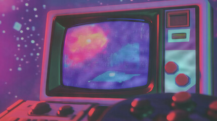 Poster - Retro video game console with pixel art texture and vintage aesthetic