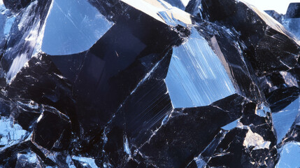 Poster - Polished obsidian surface with sharp reflections for modern design and decor