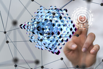 Leinwandbilder - Neural network 3D illustration. Big data and cybersecurity