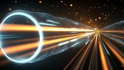 Wall Mural - A futuristic tunnel with glowing particles and light trails, suggesting speed and technology.