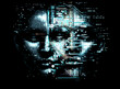 © local_doctor - Vector illustration of a mysterious digital face merging with glitch effects and binary elements. The dark, abstract style conveys themes of technology and artificial intelligence.