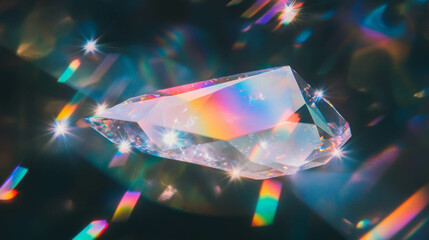 Poster - Vibrant rainbow light reflection on faceted crystal for unique design